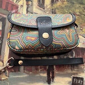 Dooney & Bourke Colorful Print Wristlet Clutch w/Leather Strap & Duck Logo Charm